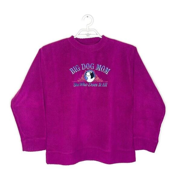 Vtg BIG‎ DOGS Women's Pink Fleece Sweatshirt Mom She Who Does It All Y2K Sz M - Picture 1 of 4